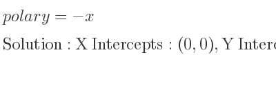 The polar y=-x is X Intercepts: (0,0),Y Intercepts: (0,0)